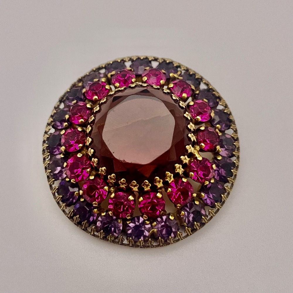 Vintage Rudolph Weiss Germany Purple Ombré Rhinestones Pin Brooch RARe